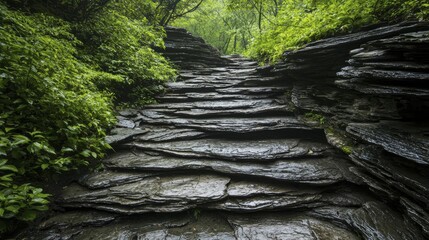 Sticker - Weathered rock formations shaped by time and elements, surrounded by lush greenery, inviting exploration and admiration of nature's artistry.