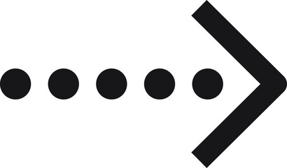 Poster - simple black arrow pointing to the right with four black dots preceding it, representing loading or 