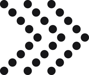 Poster - Black dots of varying sizes forming an arrow pointing right against a clean white background, creating a visually striking and dynamic abstract design element