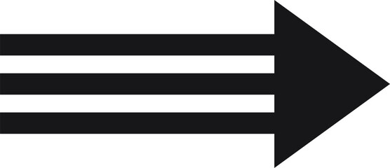 Poster - Simple black arrow pointing to the right composed by three horizontal lines over a white background, ideal for indicating direction or movement