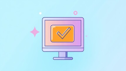 Fototapete - Computer screen with confirmation checkmark, simple graphic, pastel colors
