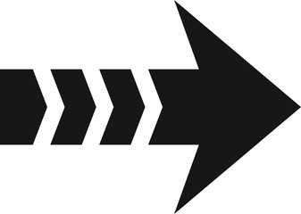 Poster - Simple black arrow pointing right with triple chevron tail on white background, ideal for indicating direction, movement, progress, or continuation