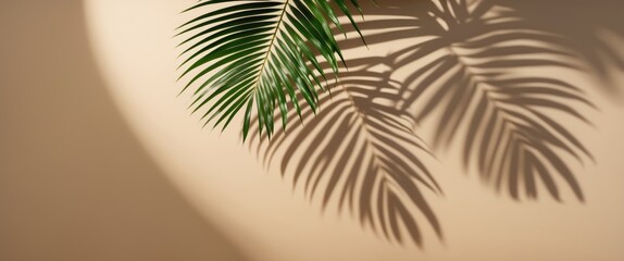 Aufkleber - palm leaf shadow on beige wall with soft light background and ample copy space for design elements. 