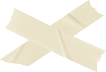 Poster - Two beige pieces of adhesive tape are crossing each other, creating an x shape against a clean white background, providing a simple yet effective visual of connection or restriction