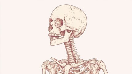 Aufkleber - Detailed anatomical illustration of a human skeleton showcasing its structure and features in a neutral background. Generative AI