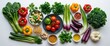 © pngking - Assorted fresh vegetables and herbs arranged artistically on a white background with copy space for text insertion.