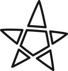 Poster - Simple geometric illustration of a five pointed star created by combining five triangles, forming a pentagon in its center, drawn with a thick black outline on a white background