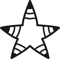 Poster - Five pointed star showing striped segments in simple black and white style, suitable for various design purposes related to ranking, celebration, achievement, and festive decorations