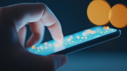 Wall Mural - finger touching smartphone screen at night