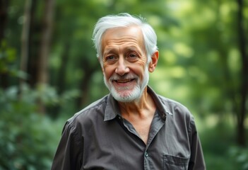 Wall Mural - Outdoor portrait of an elderly man in a forest