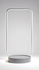 Aufkleber - Silver Pedestal of platform display with neon modern stand podium on white room background. Blank Exhibition stage backdrop or empty product shelf. 3D rendering