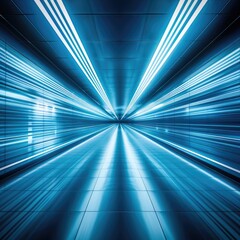 Poster - A futuristic tunnel with vibrant blue lighting, creating an illusion of speed and depth, conveying a sense of motion and energy.