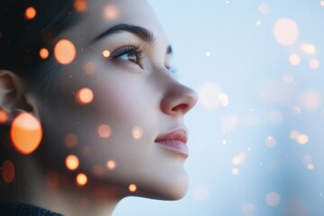 Wall Mural - Woman Looking Up with Bokeh Lights