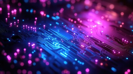 Leinwandbilder - Futuristic circuit board pulsing with pink and blue lights