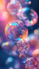 Poster - Cluster of colorful soap bubbles creating a dreamlike atmosphere