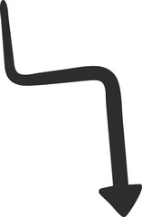 Poster - Hand drawn down arrow featuring a squiggly line, pointing downwards in a simple and minimalistic vector illustration set against a clean white background