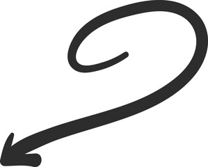 Poster - Simple, thick, hand drawn arrow pointing down and making a loop, isolated on a white background, ideal for educational or business presentations