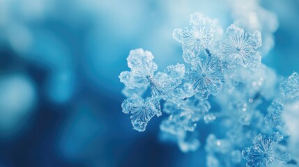 Poster - Frozen flowers covered by ice crystals creating beautiful shapes during winter season