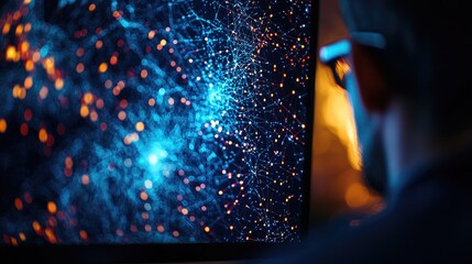 Fototapete - Abstract Network Visualization on Computer Screen with Backlight
