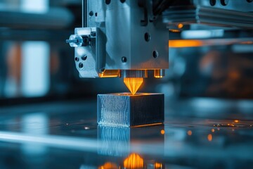 Aufkleber - Automatic 3d printer printing a plastic cube, additive manufacturing and innovative technology