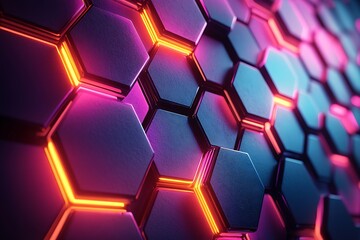 Wall Mural - Vibrant hexagonal pattern with glowing edges creating a futuristic ambiance in a digital space