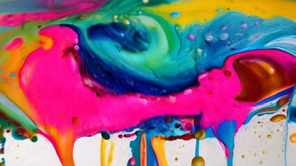 Poster - A series of colorful paint drips form a dynamic and visually artistic expression on a clean, white canvas