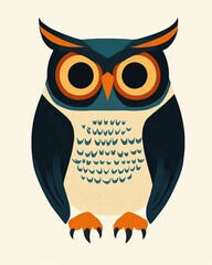 body owl illustrations in various poses Colorful illustration of an owl with big eyes.