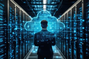 Poster - Businessman managing cloud computing inside datacenter server room