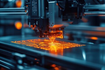 Leinwandbilder - automated industrial laser engraving equipment creating intricate designs on metal surface
