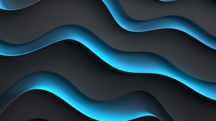 Poster - abstract design featuring wavy lines illuminated by blue light on a dark background
