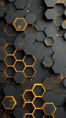 Aufkleber - hexagonal patterns with black and gold color scheme create a modern abstract design in a dynamic lay