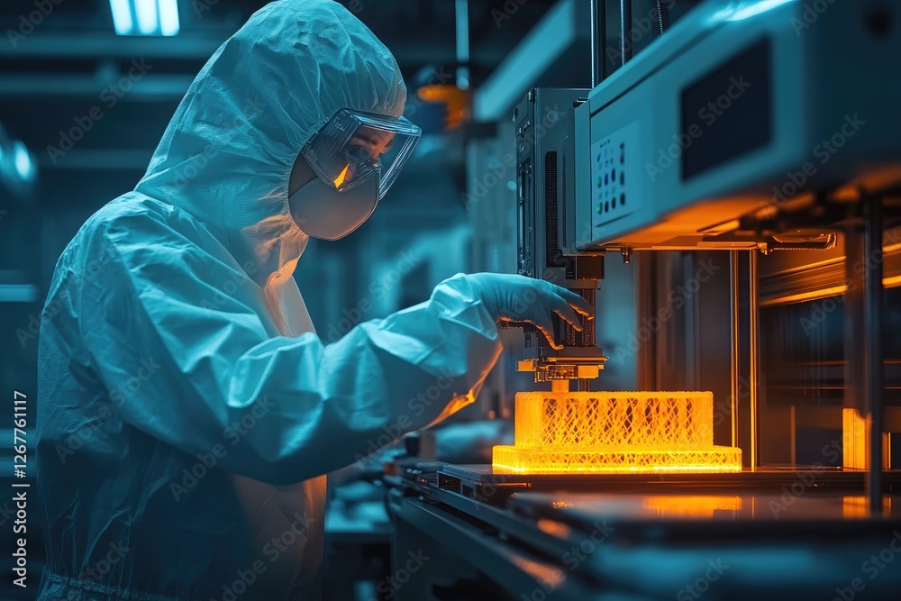 Engineer using 3d printer creating new prototype in modern laboratory ...