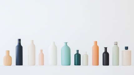 Poster - Clean and Geometric Arrangement of Various Colored Bottles on a Minimalist Background
