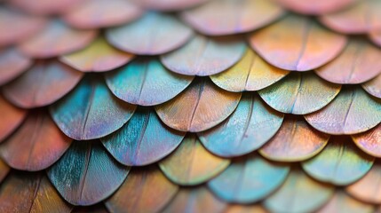 Poster - Close-Up of Iridescent Fish Scales Displaying Colorful Details and Texture in Natural Light