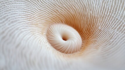Poster - Close-Up Macro Shot of Tiny Snail Shell Displaying Intricate Spiral Patterns and Textures
