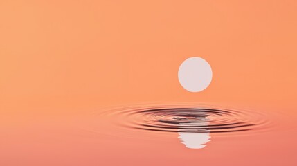 Poster - Tranquil Minimalist Composition of Water Ripples Reflecting a Soft Sun on a Peach Colored Background