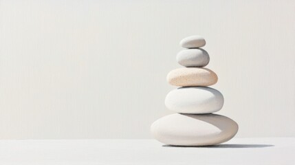 Poster - Aesthetic Minimalist Composition of Smooth Stacked Stones on a Simple Background for Tranquility and Balance