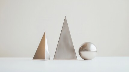 Aufkleber - Minimalist Geometric Sculpture Displaying Metallic Shapes in Contemporary Style on Neutral Background