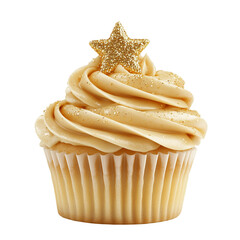 Wall Mural - Elegant Vanilla Cupcake with Gold Star and Glitter Toppings