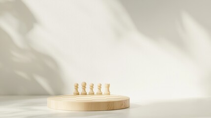 Poster - Minimalistic Modern Wooden Chessboard Featuring Elegant Chess Pieces in Soft Natural Light