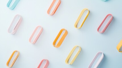 Poster - A Colorful Set of Scattered Paperclips on a Reflective Surface in Soft Pastel Tones