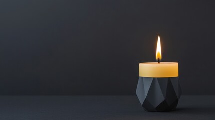 Aufkleber - Elegant Single Candle in Modern Holder Casting Soft Light on Dark Background