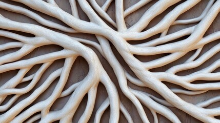 Poster - Zoomed In Shot of Intricate Tangled Tree Roots Forming an Artistic Natural Pattern on a Soft Wooden Background