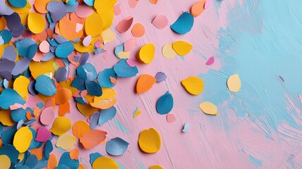 Poster - Colorful Confetti Composition on a Soft Pastel Background Creating a Joyful and Vibrant Atmosphere