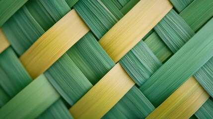 Poster - Close-Up View of Woven Grass Fibers with Shades of Green and Yellow Creating an Abstract Pattern