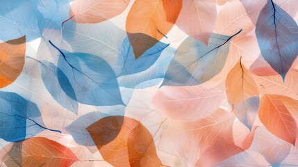 Poster - Abstract Composition of Overlapping Leaves in Soft Hues of Blue and Orange