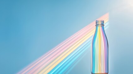 Poster - Colorful Pattern of Sunlight Refracting Through a Glass Bottle Against a Blue Sky Background