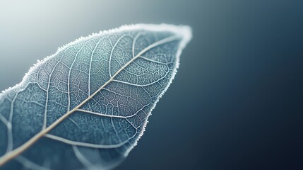 Poster - Delicate Veins of a Leaf Covered in Morning Frost Captured in Soft Focus