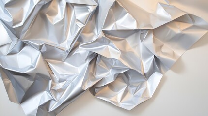 Poster - The Intricate Play of Light and Shadow on Crumpled Silver Paper Creating Depth and Texture in a Minimalist Composition