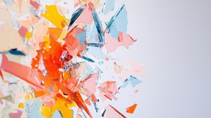 Aufkleber - Shattered Glass with Sharp, Jagged Edges Reflecting Light and Colorful Details in an Abstract Composition